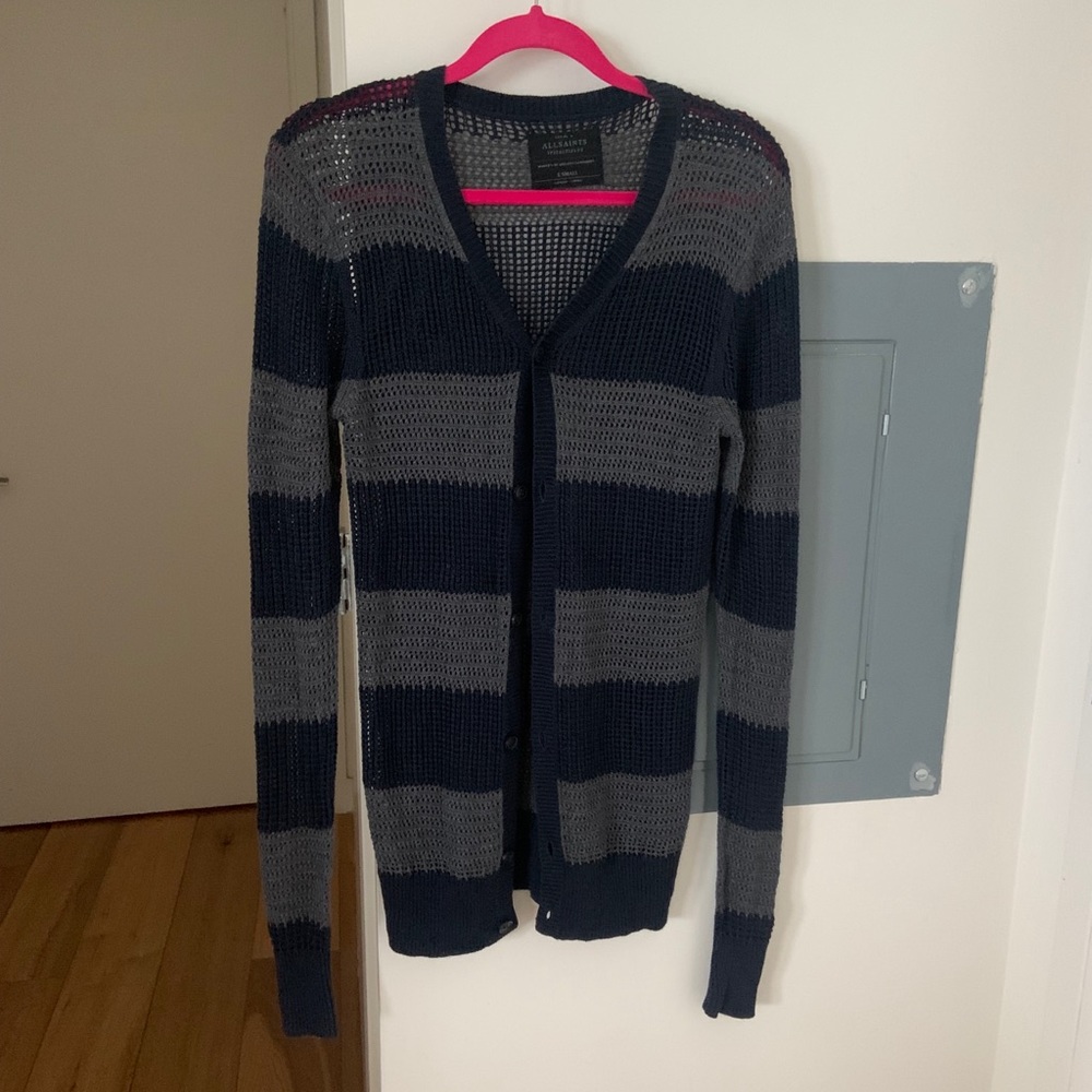 Allsaints navy and grey knit long cardigan